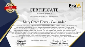 Certificate SEO Services Philippines - ProVa